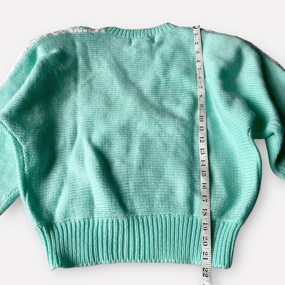 80s Jaclyn Smith Mint Green Beaded Sweater Pastel Pearls Grannycore Barbiecore M - Picture 14 of 15